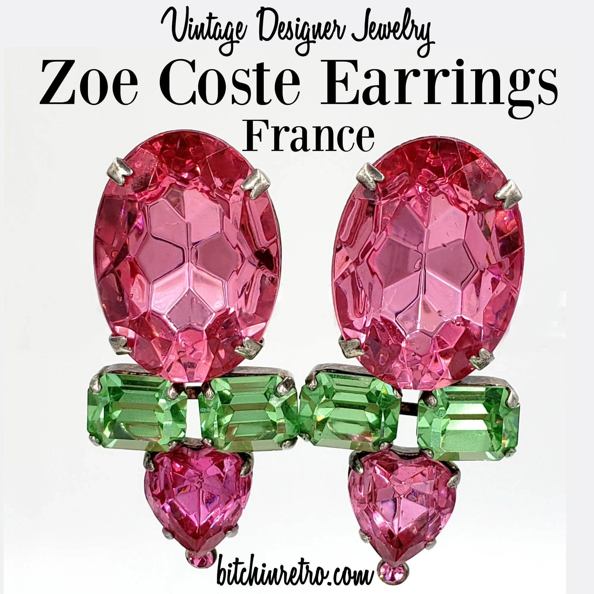 Zoe Coste Vintage Designer Rhinestone Earrings